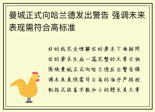 曼城正式向哈兰德发出警告 强调未来表现需符合高标准 曼城正式向哈兰德发出警告 强调未来表现需符合高标准